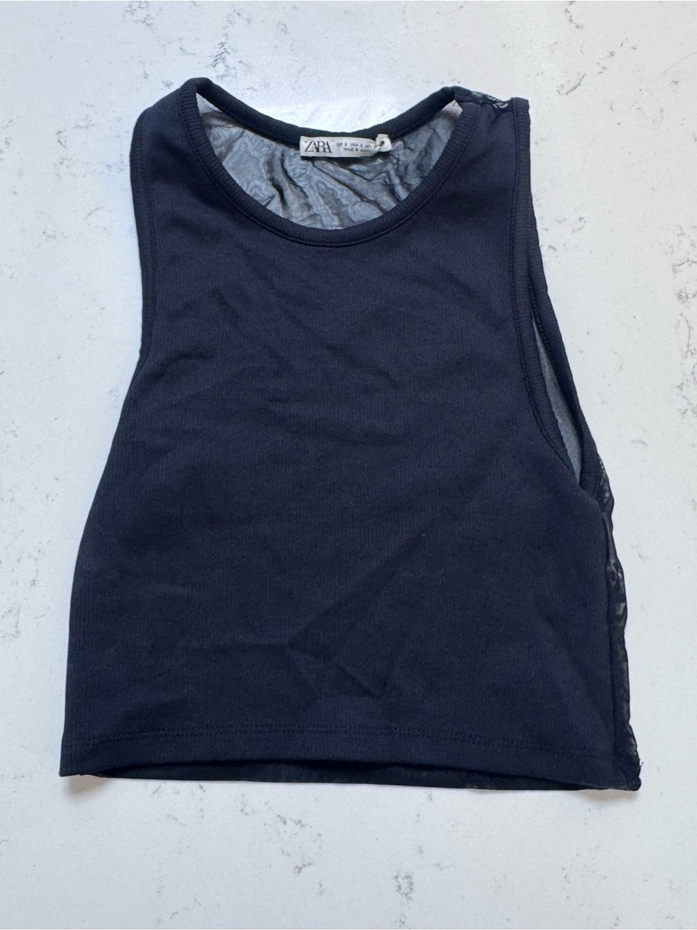 Zara Navy-Black Cropped Sheer Back Tank Top